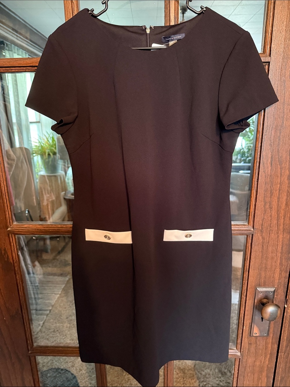 Tommy Hilfiger Womens Black White Contrast Trim Sheath Dress Sz 14 Quiet Luxury